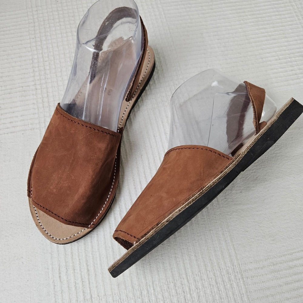 Handmade‎ Slip On Leather Sandals Sz 38 Brown Slingback